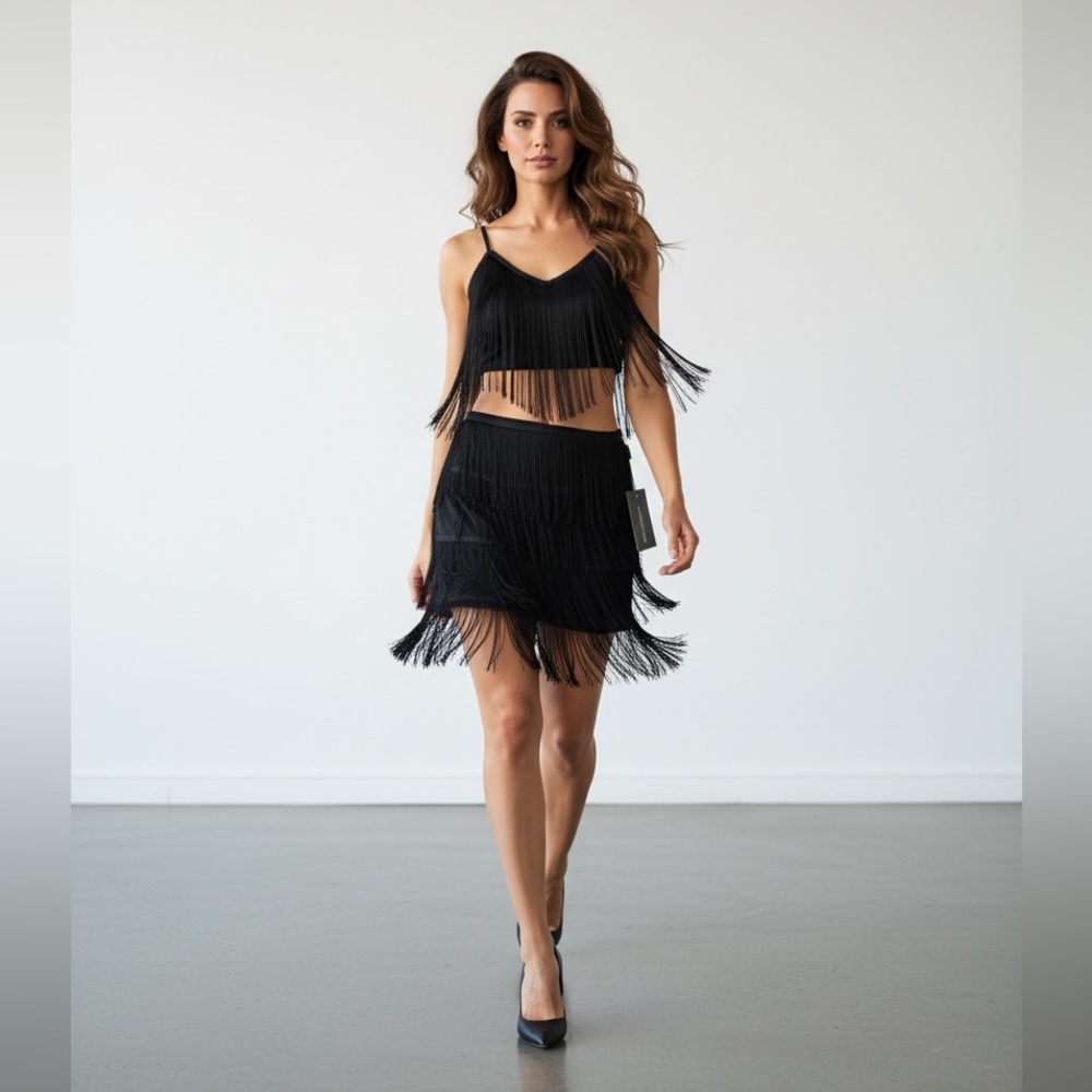 NWT PrettyLittleThing Fringe Top&Skirt set